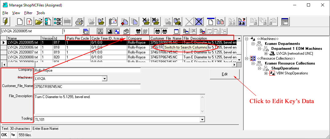 Search Keys Columns