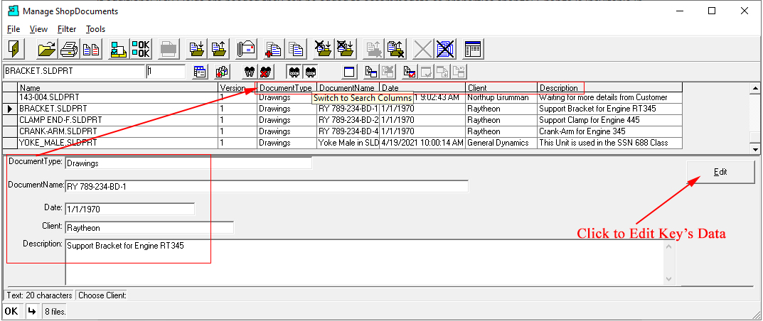 Search Keys Columns