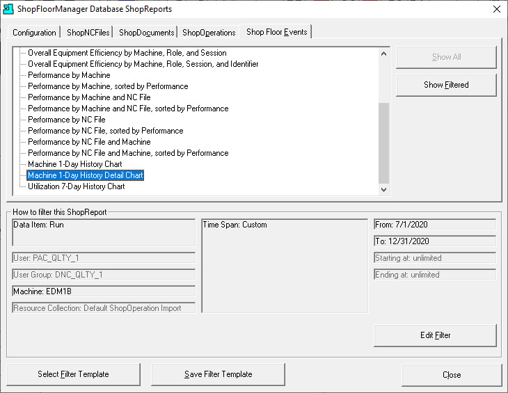 ShopFloorManager Database ShopFloorReports Window