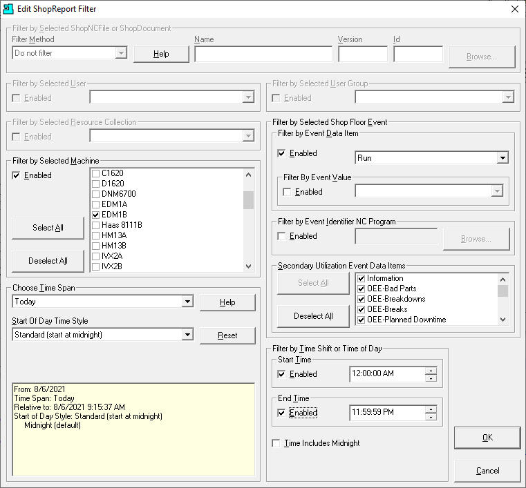 ShopFloorManager Database ShopFloorReports Window