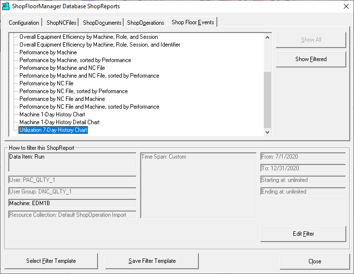 ShopFloorManager Database ShopFloorReports Window