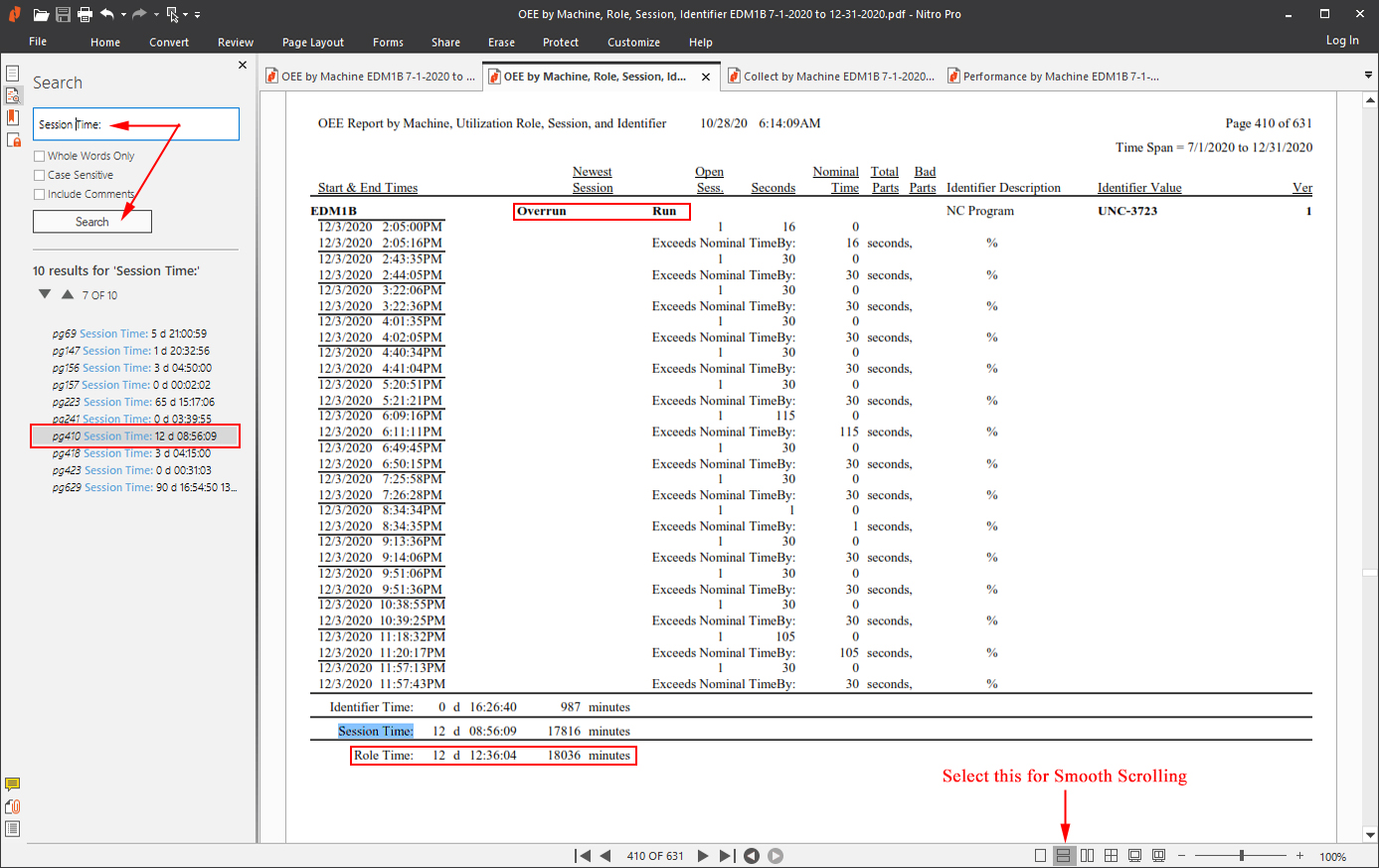 OEE by Machine, Role, Sessions & Identifier EDM1B PDF ShopReport