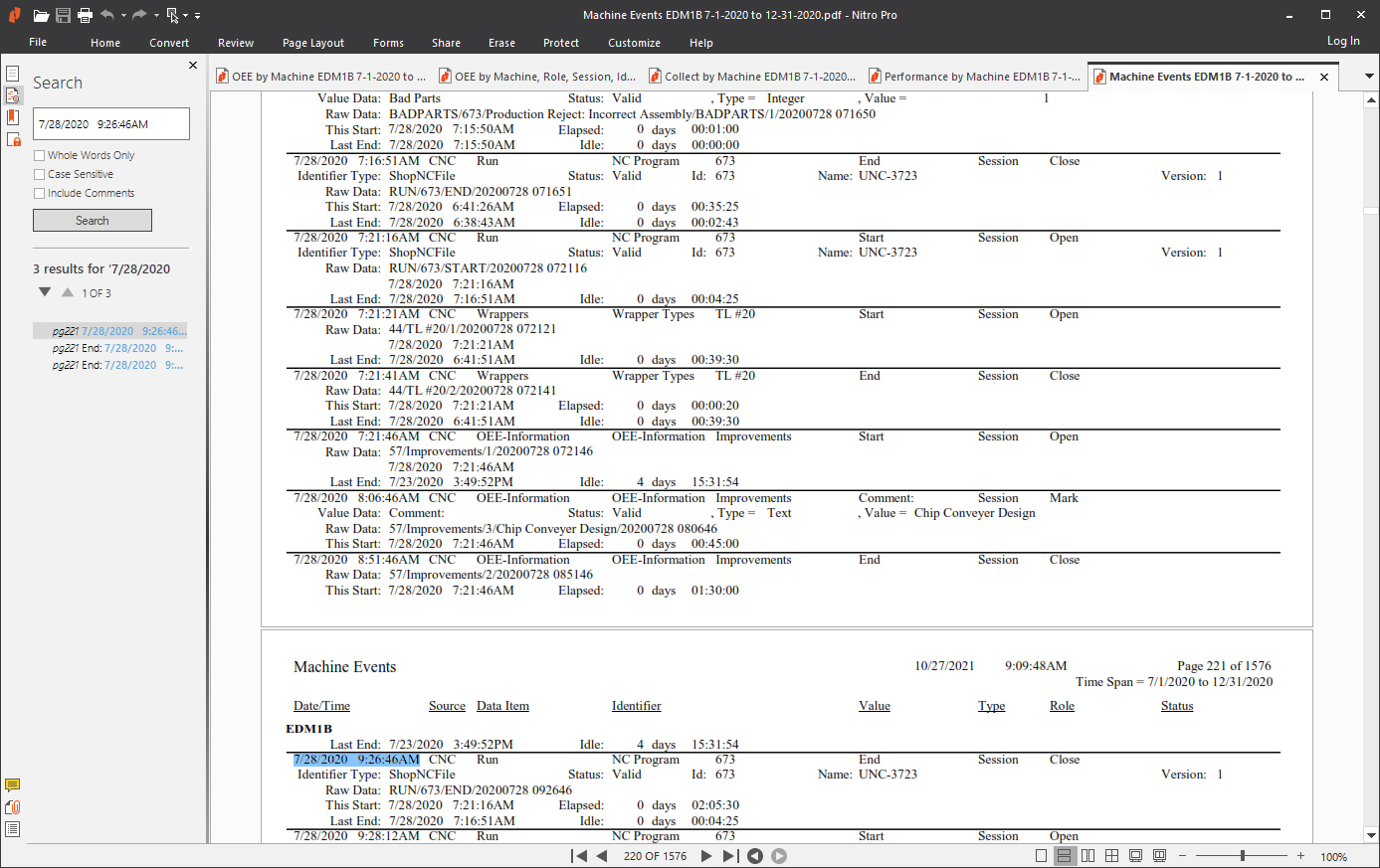 Machine Events EDM1B PDF ShopReport