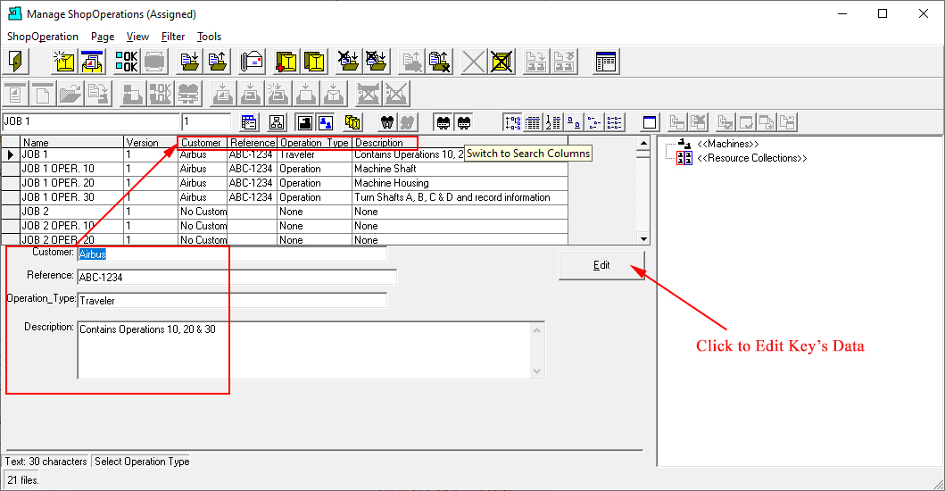 Search Keys Columns
